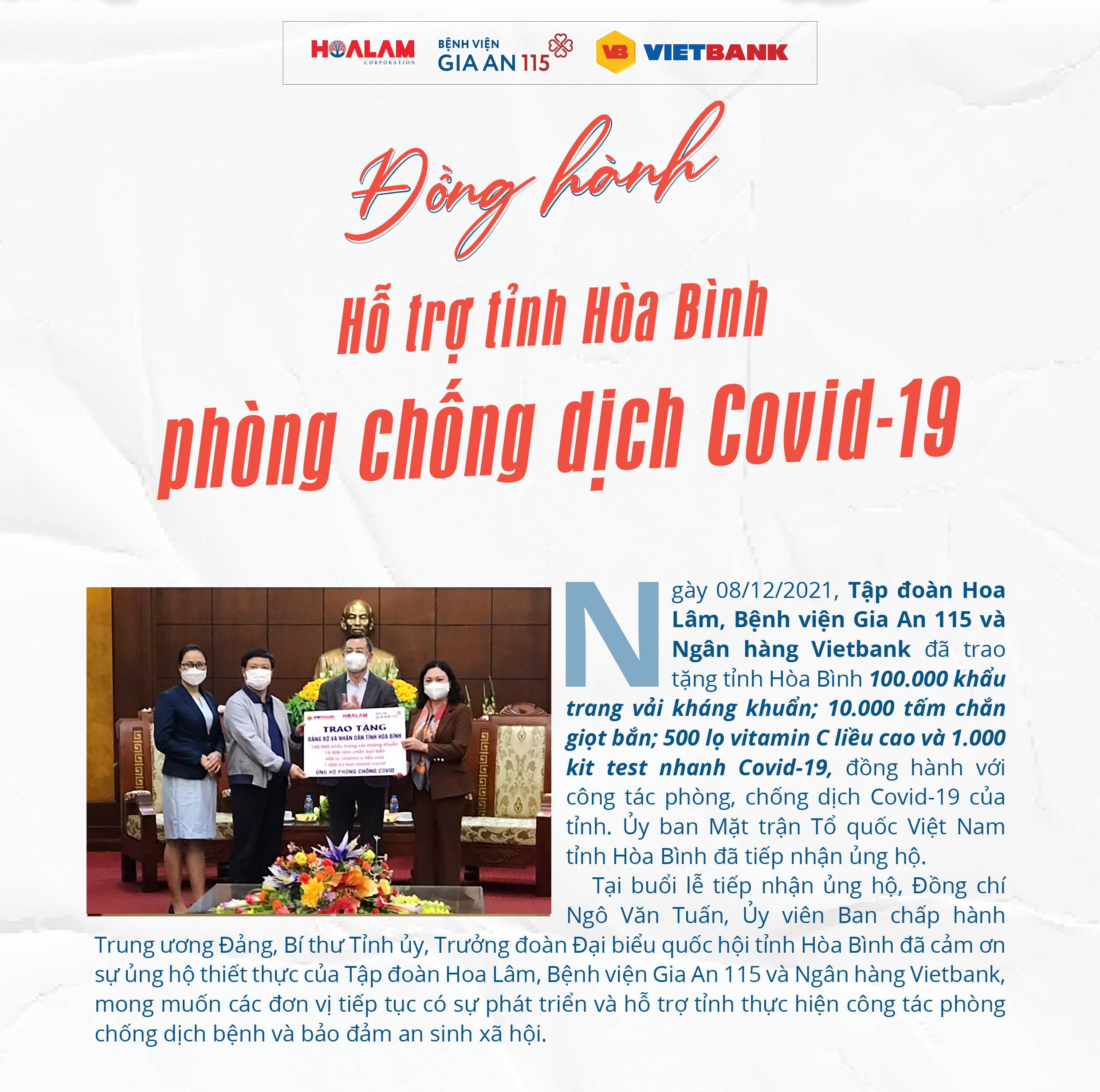 Hỗ trợ tỉnh Hòa Bình phòng chống dịch Covid-19