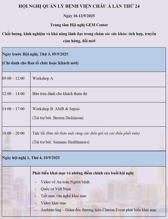 Mời tham dự Hội nghị Quản lý bệnh viện Châu Á lần thứ 24 (10-12/9/2025)