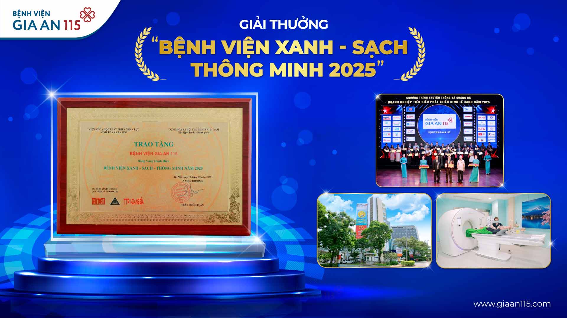 Bệnh viện Gia An 115 vinh dự đạt giải thưởng “Bệnh viện Xanh – Sạch – Thông minh 2025”
